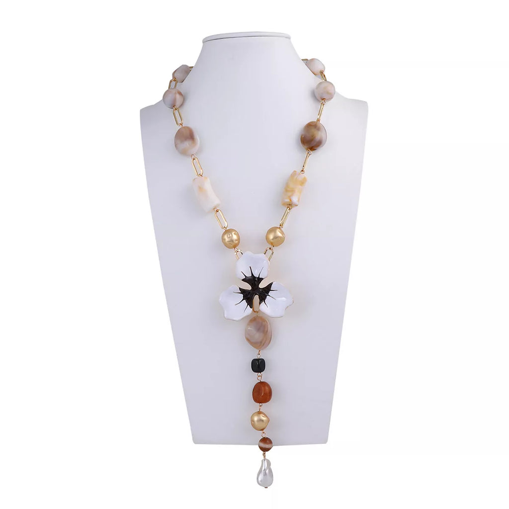 Y-shaped alloy necklace with dripping oil flower resin pendant, stylish jewelry from Shopimist.