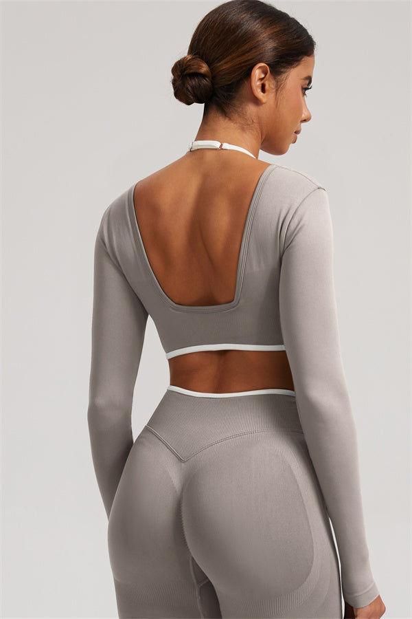 Fitglutes Activewear long sleeve crop top and leggings 2-piece set, stylish gymwear and workout clothes for active fitness routines.