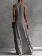 Two-tone sleeveless maxi dress by Plush Fashion Hub, elegant casual floor-length summer gown with a flowing silhouette.