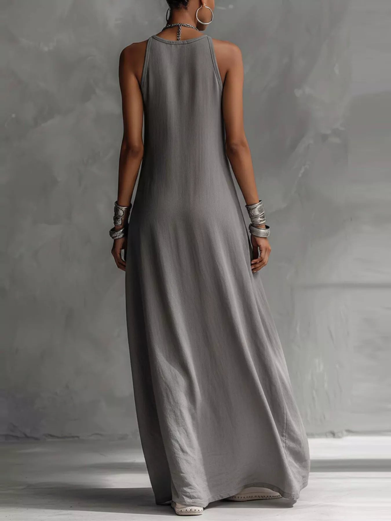 Two-tone sleeveless maxi dress by Plush Fashion Hub, elegant casual floor-length summer gown with a flowing silhouette.