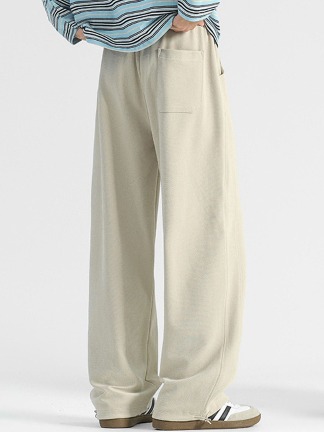 Men's plus size casual loose-fit drawstring pants by Shopimist, showing navy blue fabric with relaxed fit and adjustable waistband.
