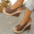 Women's open toe high wedge sandals by Trendsi featuring chic summer heel design and comfortable strap details.