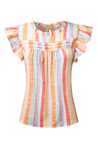 Women's ruffled striped cap sleeve blouse by Trendsi, lightweight casual chic top with ruffle details and breathable fabric.