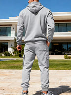Plus size men's full zip hoodie and cargo pants set by Shopimist, featuring a comfortable half-zip top and matching cargo trousers.