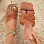 Shopimist woven strap slide sandals with comfortable flat sole and stylish design, perfect for casual summer wear.