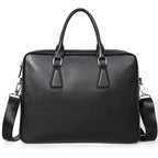 Men's leather briefcase by Plush Fashion Hub, large capacity cowhide handbag with horizontal design and sturdy handles.