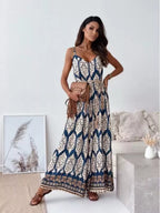 Printed Spaghetti Strap Wide-Leg Jumpsuit