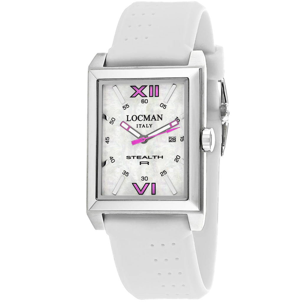 Locman men's classic watch with a sleek design and white dial, featuring a leather strap and stainless steel case.