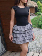 Shopimist layered ruffle round neck mini dress showing a feminine design with ruffled details and a round neckline.