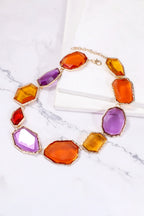 Geometrical shape zinc alloy frame resin necklace with modern design, featuring colorful resin accents and a sleek metal chain.