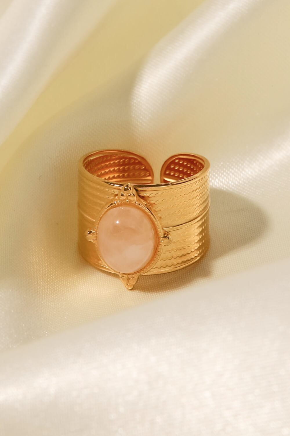 18K gold-plated wide open ring with a sleek, minimalist design, showcasing shiny gold finish and contemporary style.