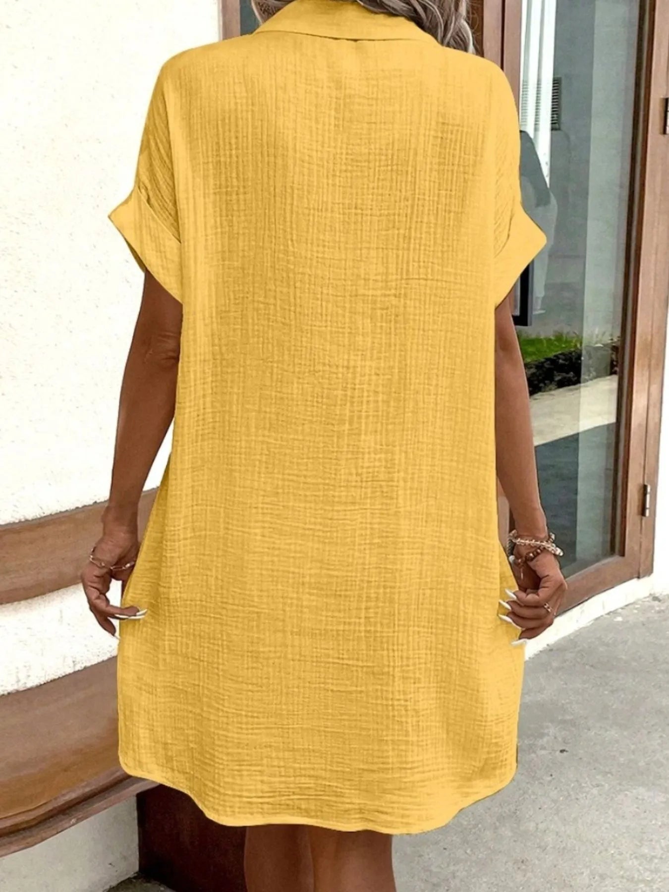 Shopimist casual button-down shirt dress with pockets, featuring a relaxed fit and stylish design for everyday wear.