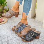 Women's chic buckle detail block heel sandals in premium faux leather, trendy shoe by Trendsi, with stylish ankle strap.
