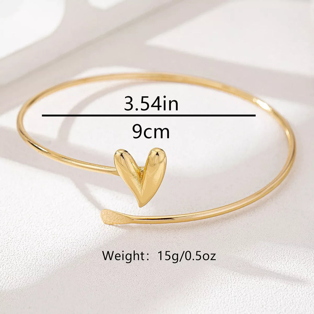 18K gold-plated heart-shaped adjustable open bracelet with delicate chain and clasp, stylish jewelry by Shopimist