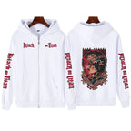 Unisex printed zipper sweater hoodie coat from Plush Fashion Hub, streetwear style with colorful design and front zipper closure.