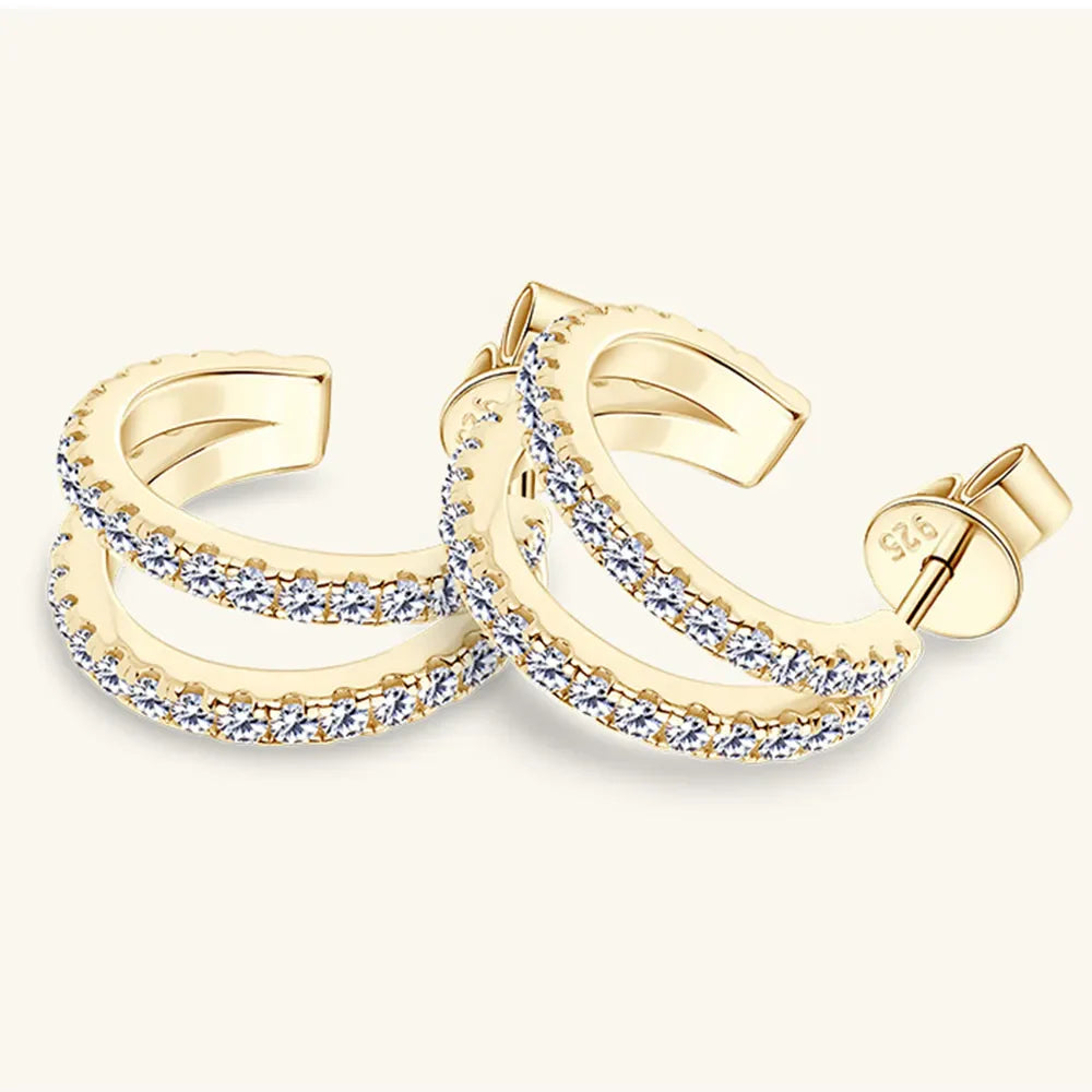 925 sterling silver C-hoop earrings with sparkling moissanite stones, stylish jewelry from Plush Fashion Hub.
