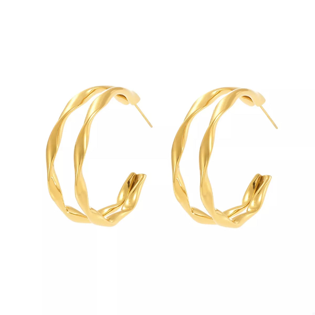 18K gold-plated chunky twisted hoop earrings featuring bold, textured design for a stylish accessory.