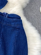 Button detail vest and flare jeans denim set by Shopimist featuring a stylish vest with buttons and high-waisted flared jeans.