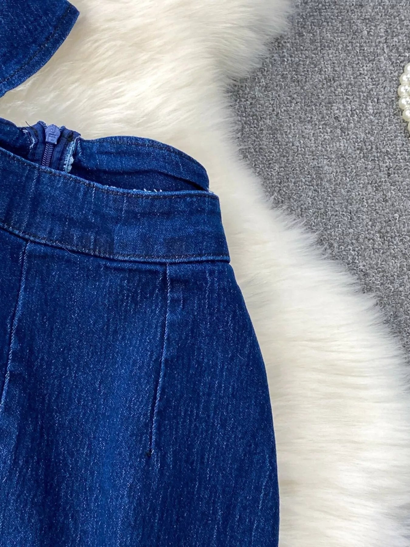 Button detail vest and flare jeans denim set by Shopimist featuring a stylish vest with buttons and high-waisted flared jeans.
