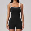 Women's square collar backless shorts jumpsuit by FitiqueFit, featuring a sporty fashion style and stylish design.