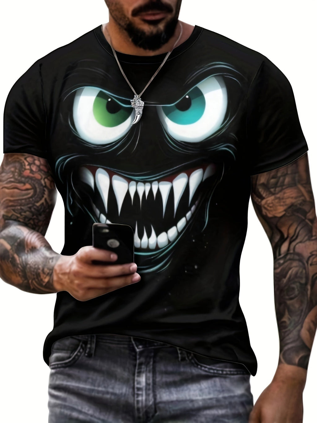 Men's 3D Evil Smile Streetwear T-shirt by FitiqueFit featuring a graphic short sleeve design with a bold, edgy smile print.