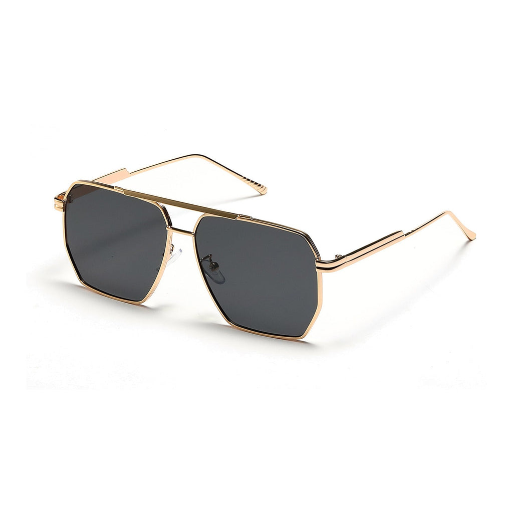 Large frame double beam sunglasses by Plush Fashion Hub with retro style and UV400 protection, showcasing dark tinted lenses.