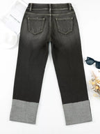 Light-wash high waist distressed straight leg jeans from Trendsi, featuring ripped details and classic denim style.