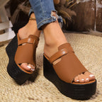 Women's open toe wedge sandals by Trendsi featuring stylish PU leather design and high heels for comfortable, fashionable footwear