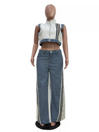 Shopimist zip front crop top and striped pants set, featuring a stylish crop top with zipper and matching striped pants.