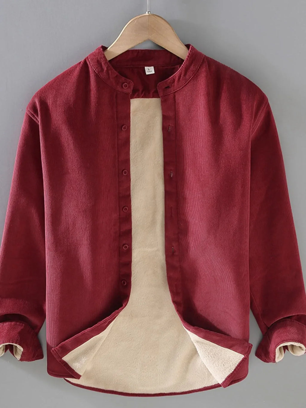Men's plus size button-up long sleeve jacket by Shopimist, shown in a stylish design with a collared front and full-length sleeves.
