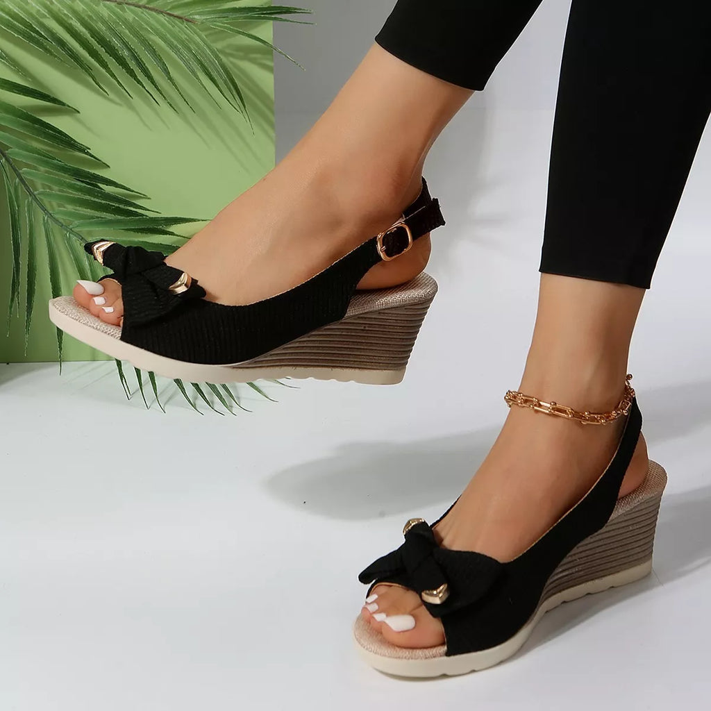 Shopimist open toe wedge sandals featuring a stylish design with a comfortable cork platform and ankle strap for summer wear.