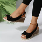 Shopimist open toe wedge sandals featuring a stylish design with a comfortable cork platform and ankle strap for summer wear.