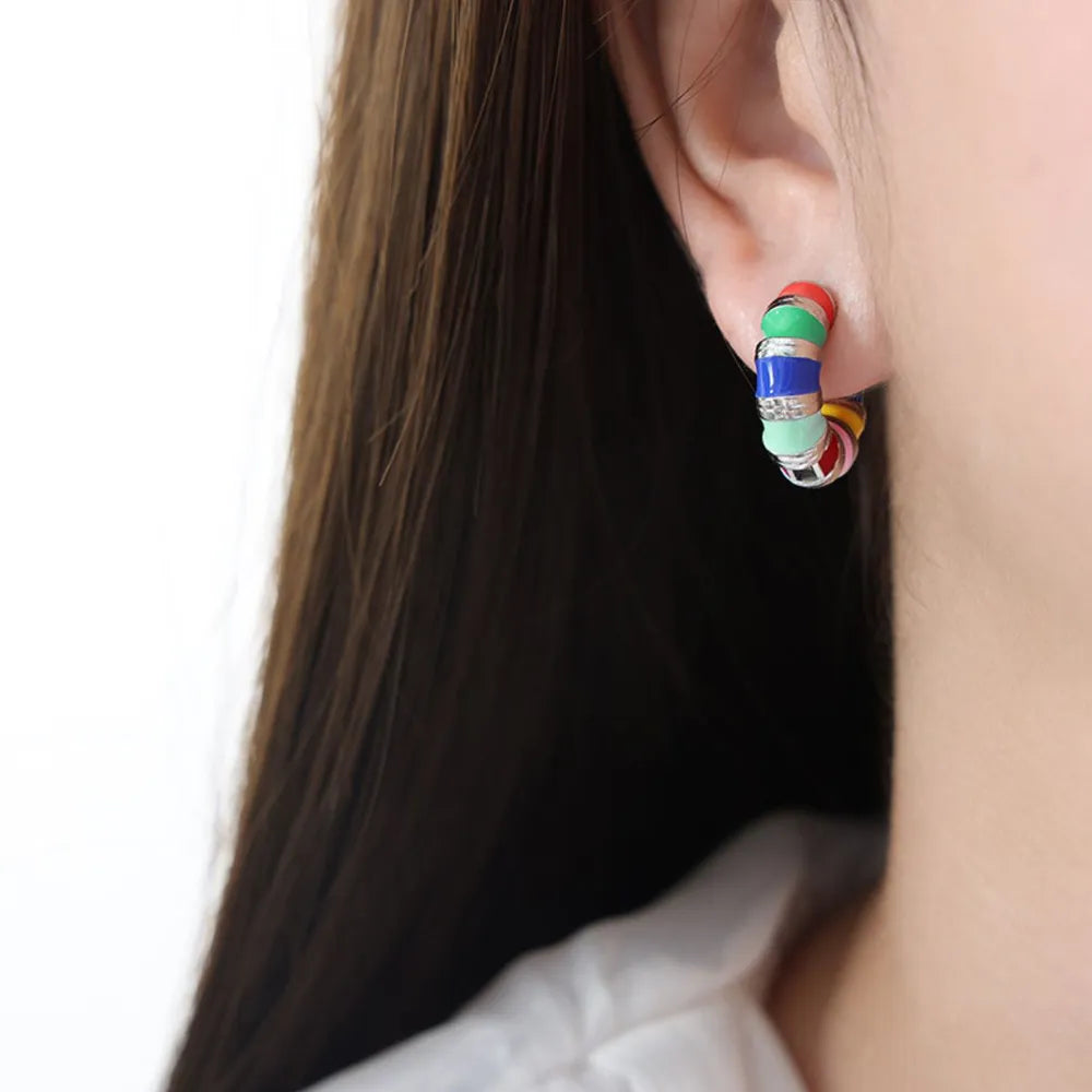 Titanium steel enamel hoop earrings with colorful design, stylish jewelry for women, from Shopimist.