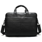 Men's briefcase handbag by Plush Fashion Hub, featuring sleek black leather with sturdy handles and a secure buckle closure.