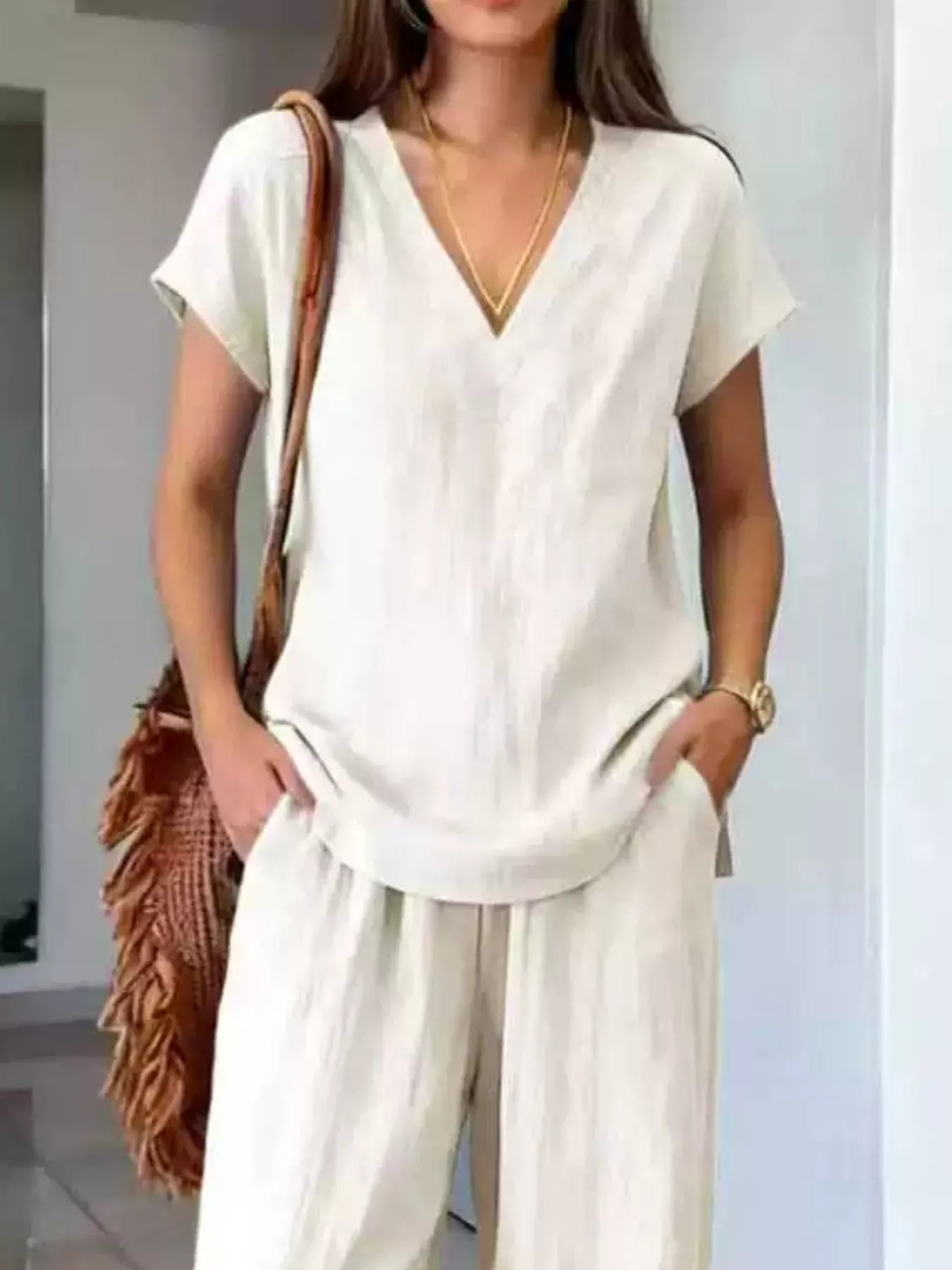 Plus size v-neck short sleeve lounge set by Plush Fashion Hub, includes comfortable top and matching pants for relaxed wear.