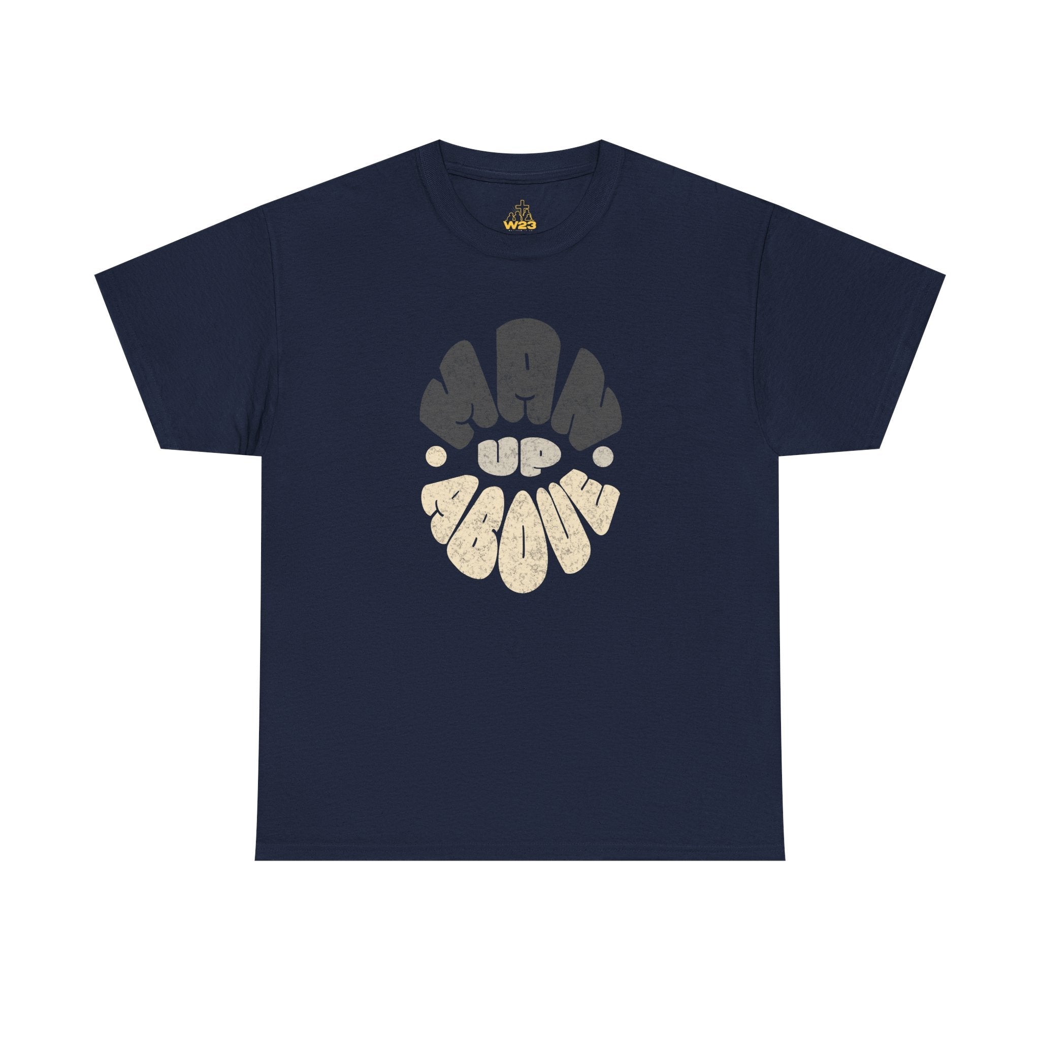 Black men's T-shirt from Wear Your Worship featuring Colossians 3:2 inspired faith streetwear design.