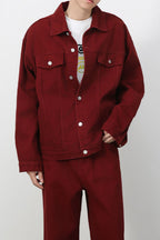 Men's VYSN denim jacket with button-up front and dropped shoulder design, showcasing casual fashion style.