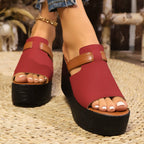 Women's open toe wedge sandals from Trendsi featuring stylish PU leather and high heel design, perfect for casual or dressy occasions.