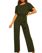 Plush Fashion Hub women's short-sleeve bodysuit jumpsuit with straight-leg design and adjustable strap, casual clubwear style.