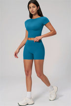 Fitglutes Activewear Rapture T-shirt and shorts 2-piece set for workout, featuring a stylish athletic T-shirt and matching gym shorts.
