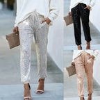 Women's plush fashion hub high-waist straight-leg trousers, full-length casual pants with a relaxed fit and classic style.
