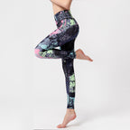 Marble print high-waist yoga leggings by FitiqueFit, sculpted fit activewear in bold purple with a stylish marble pattern.