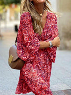 Paisley print balloon sleeve mini dress by Plush Fashion Hub featuring boho style and a flattering fit for casual or party wear.