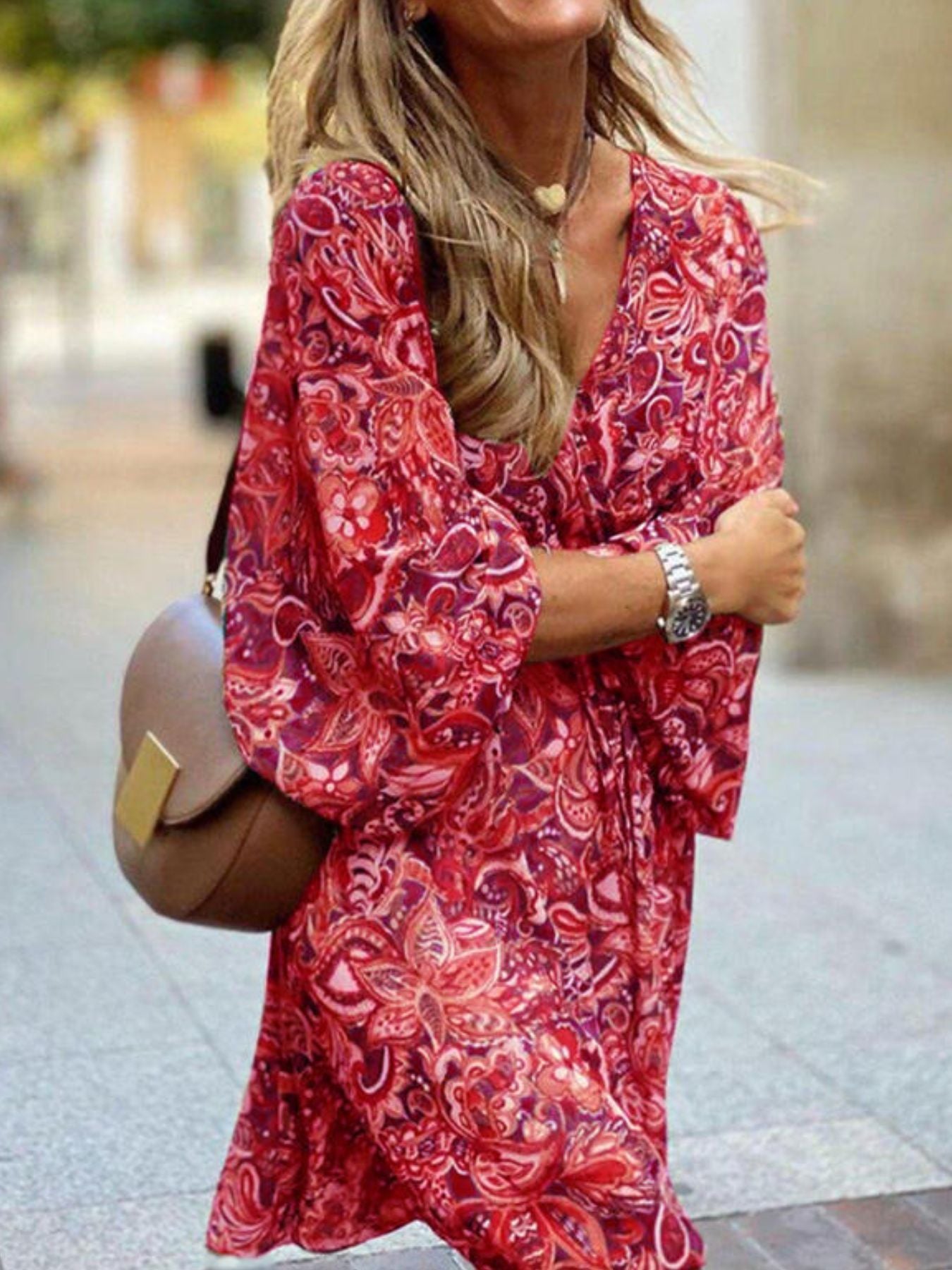 Paisley print balloon sleeve mini dress by Plush Fashion Hub featuring boho style and a flattering fit for casual or party wear.
