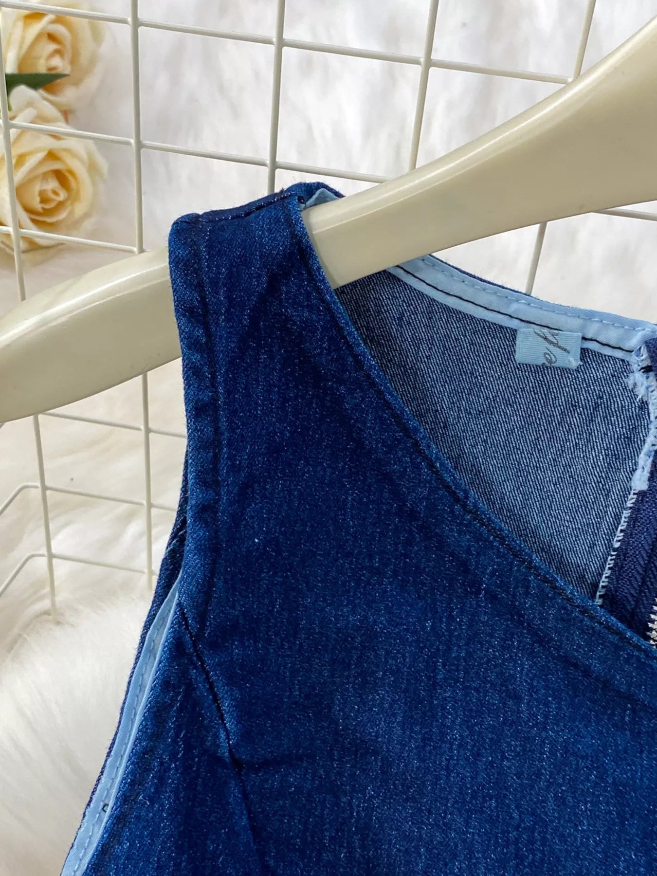 Button detail vest and flare jeans denim set by Shopimist, featuring a stylish sleeveless vest with buttons and high-waisted flared jeans.