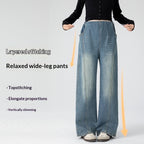 Retro high-waist maternity jeans with loose straight-leg fit, wide-leg design, casualwear style, by Plush Fashion Hub.