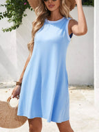 Simply Love sleeveless casual flowy mini dress with a relaxed fit, lightweight fabric, and stylish design perfect for warm weather.