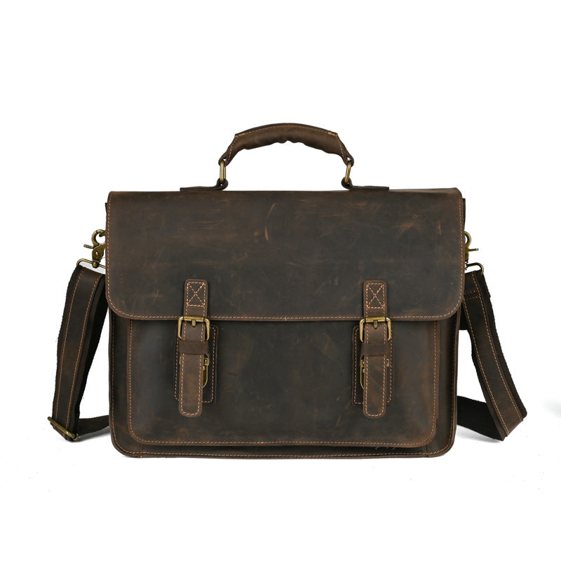 Plush Fashion Hub leather one-shoulder crossbody laptop bag with top layer design, featuring a sleek and stylish look.