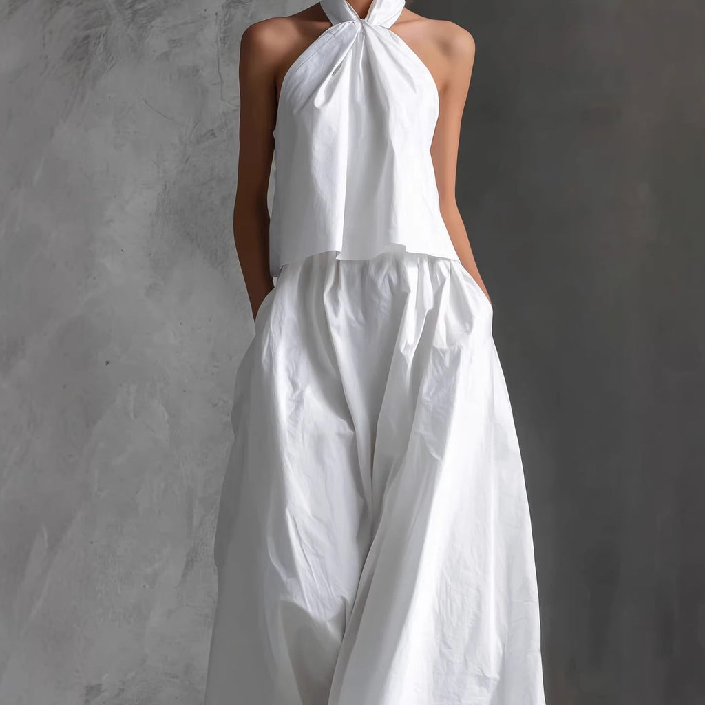 Women's loose sleeveless top and high-waist wide-leg pants set in four colors, casualwear by Plush Fashion Hub.