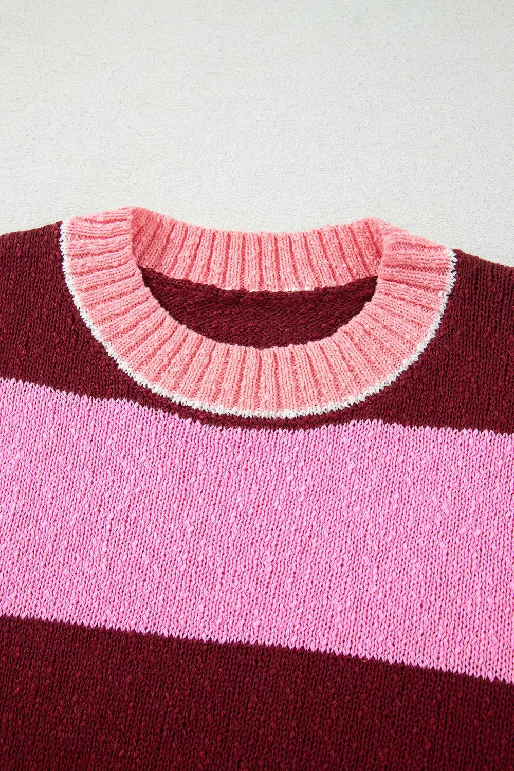 Striped drop shoulder long sleeve knit sweater with a regular fit, featuring a casual and comfortable style.